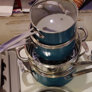 Mainstays Ceramic Nonstick 12 Piece Cookware Set, Teal Ombre